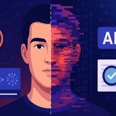 A split face showing real and fake sides, symbolizing deepfake detection using AI and visual analysis.