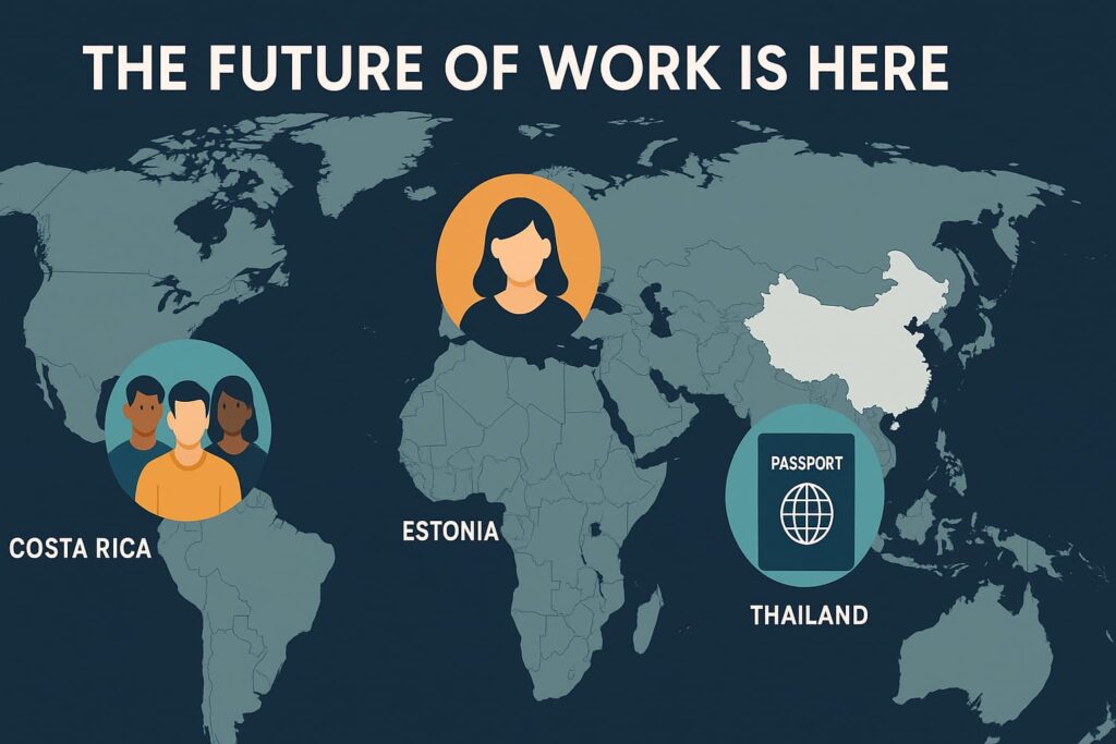 Global map showing countries with digital nomad visa programs