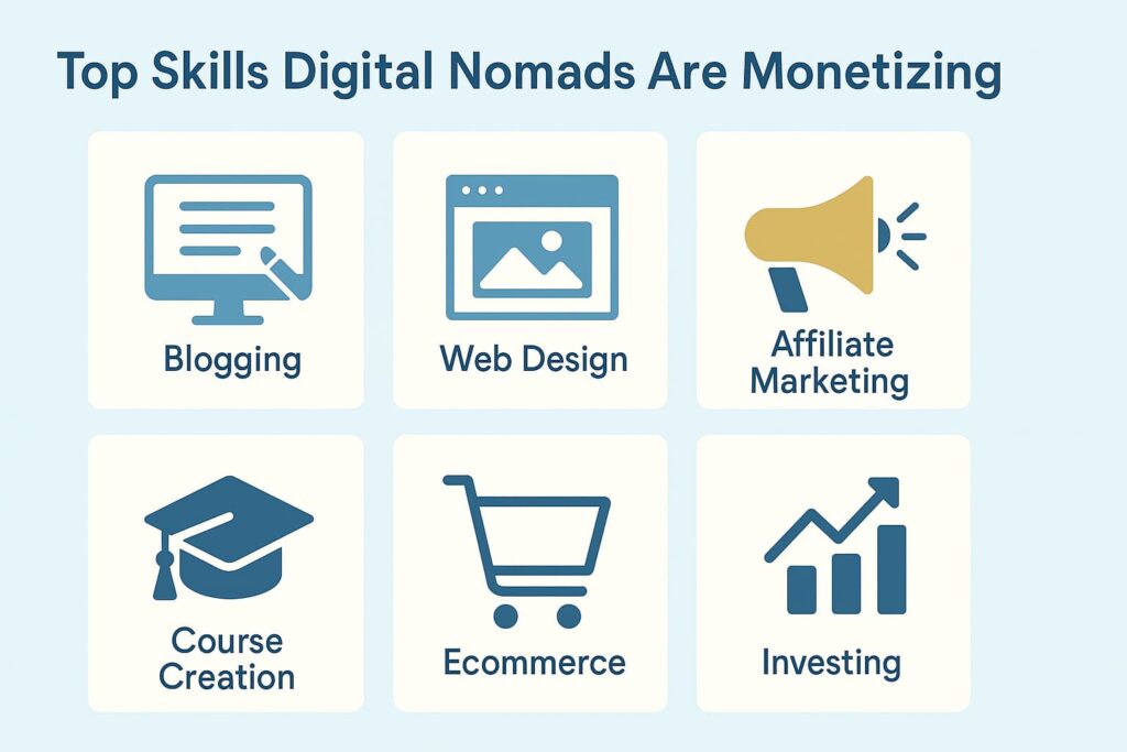 Infographic showing top monetizable skills for digital nomads