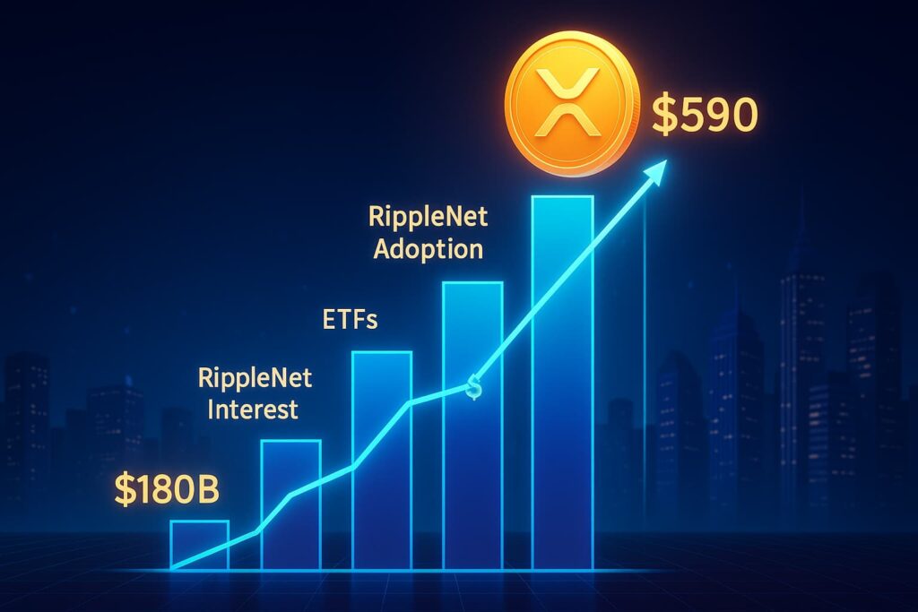World map showing RippleNet cross-border payment corridors using XRP