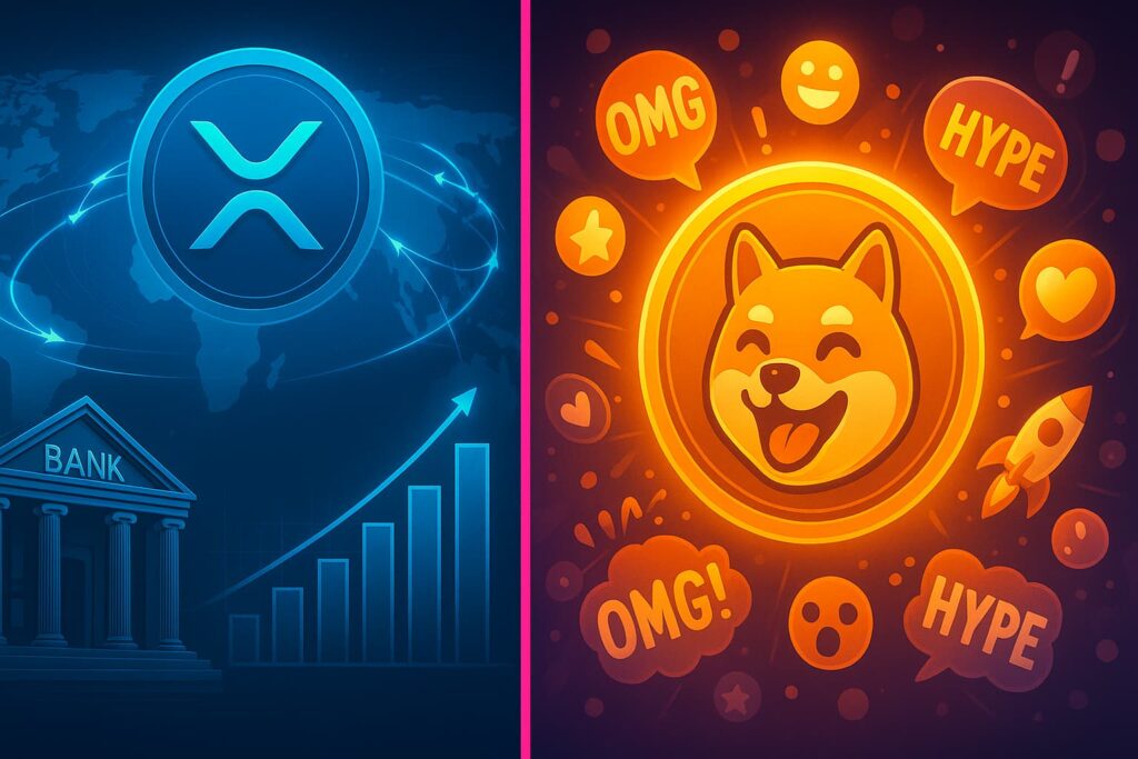 Visual comparison between XRP's real-world utility and memecoin social media hype