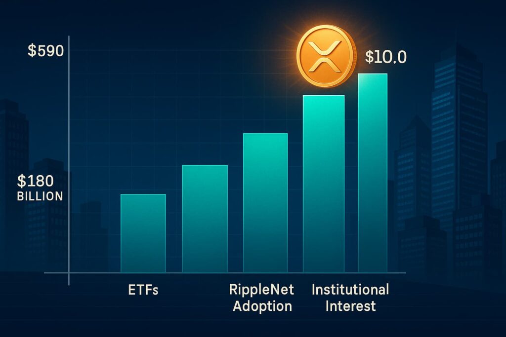 Bar chart showing XRP's projected market cap growth to reach $10 valuation