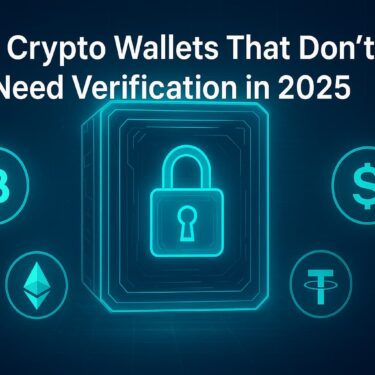 Futuristic digital vault glowing in neon lights with Bitcoin, Ethereum, and crypto logos floating around, featuring the title “Best Crypto Wallets That Don’t Need Verification in 2025.